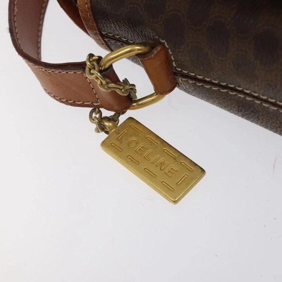 CELINE Macadam Canvas Shoulder Bag PVC Leather Brown Gold Auth sw497 - Picture 10 of 16
